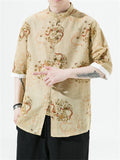 Men's Retro All-Over Dragon Print Tang Suit Summer Shirt