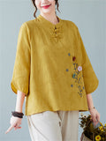 Women's Floral Hand Embroideried Elegant Stand Collar Shirt