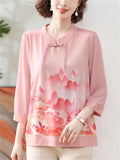 Women's Ancient Style Print Elegant Stand Collar 3/4 Sleeve Shirts