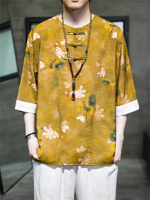 Male Breathable Floral Print Half Sleeve T-shirts