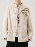 Men's Bamboo Leaf Embroidery Dragon Print Faux Suede Retro Jacket