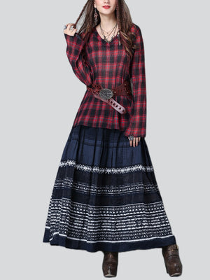 Women's Dark Blue Casual Embroidery Ankle-length Skirts