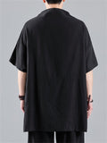 Chinese Style Side Slit Summer Relaxed Shirt for Men