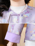 Women's Elegant Tassel Button Chrysanthemum Print Jacket