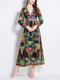 Women's Deep V-neck Multicolor Floral Print Pullover Dress