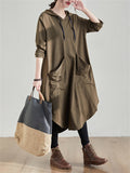 Female Plus Size Mid-length Spring Autumn Solid Hooded Dress