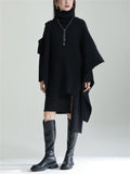 Vogue Turtleneck Irregular Hem Cape + Knitted Dress for Women