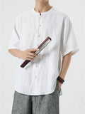 Men's Pure Color Short Sleeve Irregular Shirts