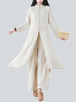 Female Mid-Length Slit Shirt Loose Pants Chinese Meditation Suit