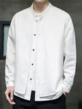 Men's Fake Two Pieces Stand Collar Button Linen Shirt