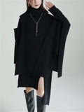 Vogue Turtleneck Irregular Hem Cape + Knitted Dress for Women