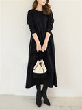 Winter Gentle Round Neck Long Sleeve A-Line Dress for Women