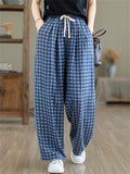 Daily Wear Drawstring Plaid Casual Pants for Women