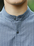 Men's Striped Stand-up Collar Half Button Shirt