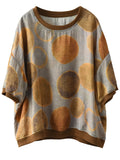 Women's Linen Silky Round Neck Short Sleeve Print Shirt