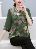 Women's Summer Elegant Peony Print Half Sleeve Shirt