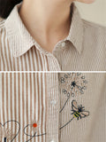 Women's Casual Bee & Dandelion Embroidery Stripe Shirt