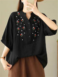 Women's Half-open Button Stand Collar Embroidered Shirts