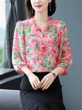 Elegant Ruffled Collar 3/4 Sleeve Floral Pattern Shirt for Women