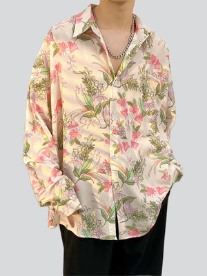 Flower Print Ice Silk Hawaiian Shirt for Men