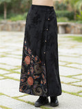 Ladies Asymmetric Flowers Embroidery Elastic Waist Skirts