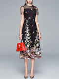 Floral Embroidered Women's High-Rise Mesh Dresses