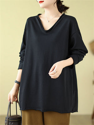 Minimalism V Neck Long Sleeve Female Elegant Shirt