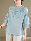 Retro Lace Patchwork Neck Lantern Sleeve Loose Shirts for Women