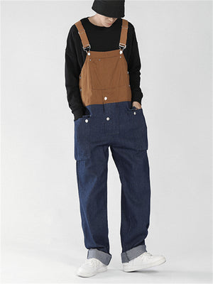 Men's Fashion Leisure Contrast Color Denim Overalls