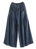 Women's Chic Washed Effect Wide Leg Denim Pants