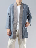 Zen Plain Cotton Linen One Button Autumn Shirt for Men