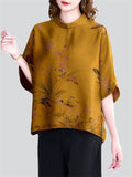 Women's Retro Temperament Wildflower Butterfly Print Shirt