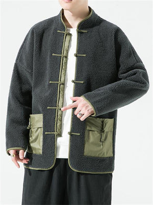 Male Patchwork Artificial Lamb Wool Tang Suit Coat