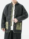 Male Patchwork Artificial Lamb Wool Tang Suit Coat