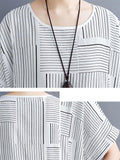 Women's Scoop Neck Short Sleeve Korean Oversized Stripe Shirt