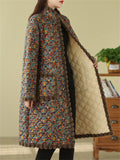 Ethnic Style Faux Fur Collar Warm Plush Female Print Long Coat