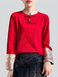 Spring Patchwork Stand Collar Long Sleeve Shirt for Women