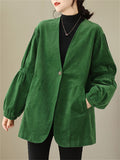 Female Retro High-end Corduroy Green Jackets