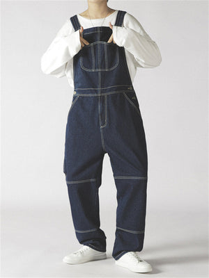 Regular Loose Casual Solid Color Denim Overalls for Men