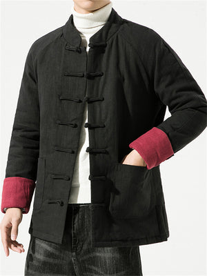 Men's Oriental Style Contrast Color Thick Cotton Coats