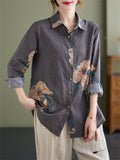 Women's Blooming Flower Print Spring Lapel Shirt