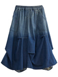 Women's Gradient Color Elastic Waist A-line Denim Skirts