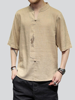 Summer Men's Pullover Chinese Phoenix Embroidered Shirt