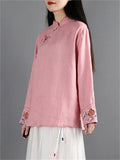 Ancient Chinese Style Floral Embroidery Linen Shirt for Women