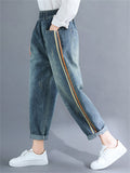 Female Color Contrast Side Striped Light Blue Jeans