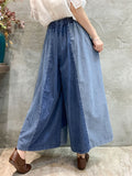 Women's Stylish Plaid Patchwork Drawstring Wide-Leg Jeans