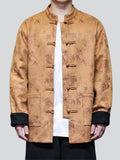 Men's Chinese Style Faux Suede Jacket with Bamboo Leaf Print