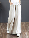 Women's Simple Linen High Waist Drawstring Wide Leg Pants