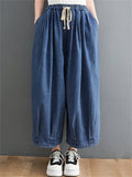 Drawstring Baggy Wide Leg Jeans for Women