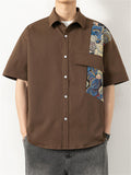 Cute Bear Print Half-Sleeve Lapel Shirt for Male